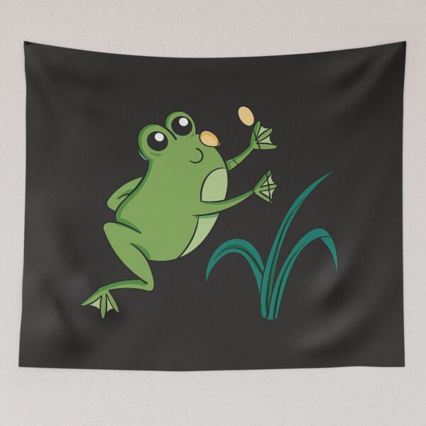 Item preview, Cute Frog Reaching for Cattails Illustration designed and sold by NAMASTHE WORLD.