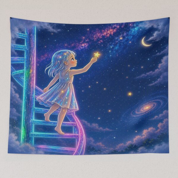 Item preview, The Star Catcher: Magical Girl on Rainbow Spiral Staircase designed and sold by Breezes-of-Ida.