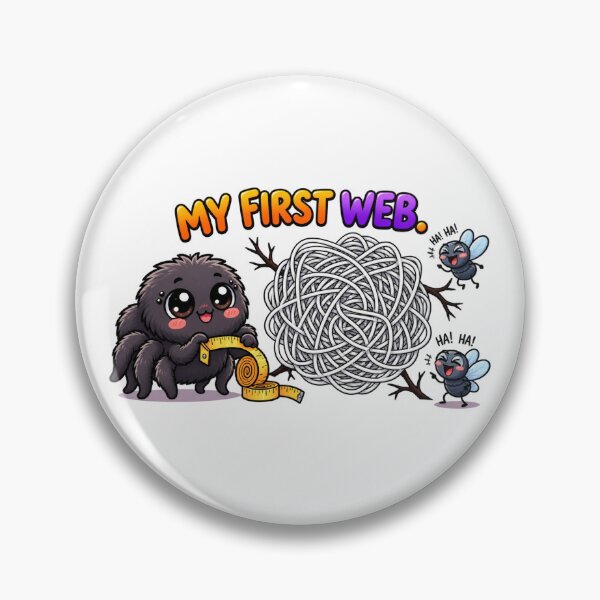Item preview, My First Web – Cute Kawaii Spider Measuring a Giant Web with Adorable Fireflies designed and sold by MrDev.