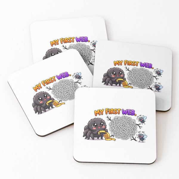 Item preview, My First Web – Cute Kawaii Spider Measuring a Giant Web with Adorable Fireflies designed and sold by MrDev.