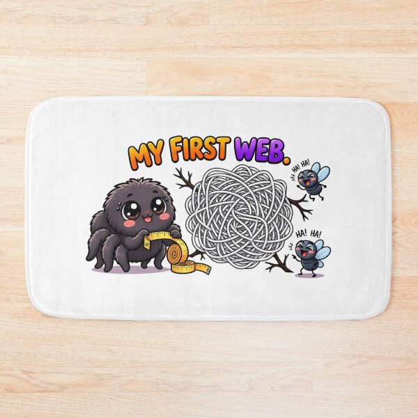 Item preview, My First Web – Cute Kawaii Spider Measuring a Giant Web with Adorable Fireflies designed and sold by MrDev.