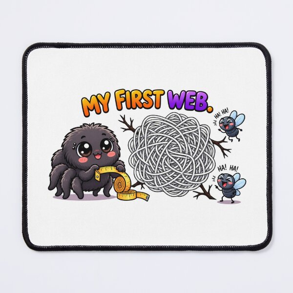 Item preview, My First Web – Cute Kawaii Spider Measuring a Giant Web with Adorable Fireflies designed and sold by MrDev.