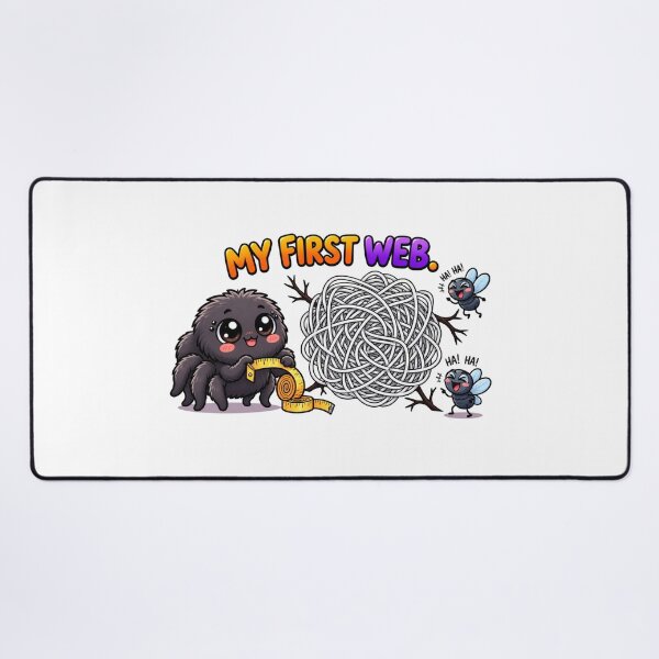 Item preview, My First Web – Cute Kawaii Spider Measuring a Giant Web with Adorable Fireflies designed and sold by MrDev.