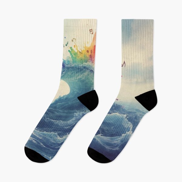 Item preview, Colorful Ocean Wave Music Art – Rainbow Splash & Musical Notes. designed and sold by fbtrisha.