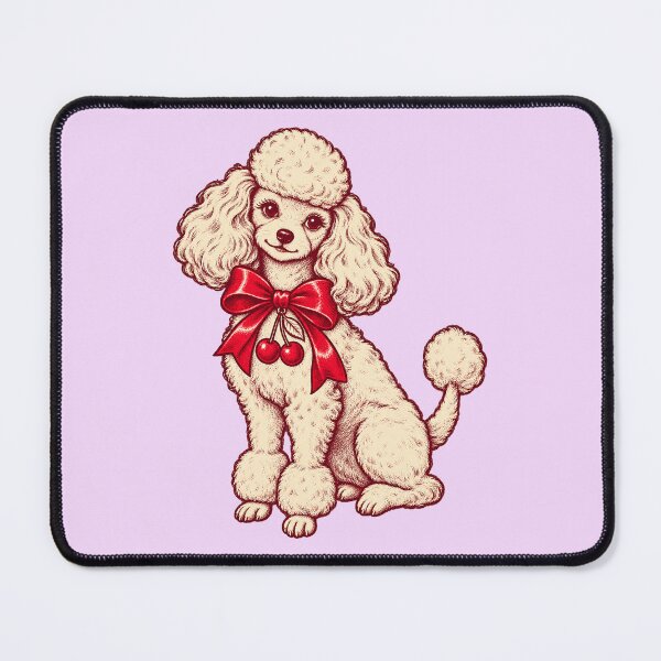 Item preview, Coquette Poodle with Cherry Bow – Vintage Retro Dog Art designed and sold by Jaani-T.