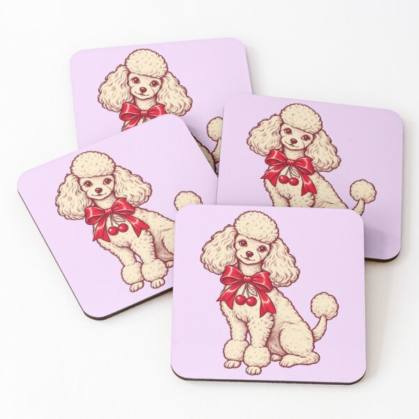 Item preview, Coquette Poodle with Cherry Bow – Vintage Retro Dog Art designed and sold by Jaani-T.