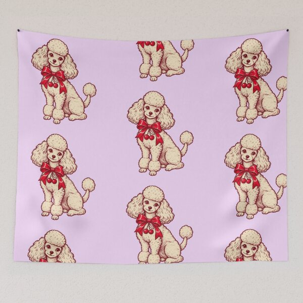Item preview, Coquette Poodle with Cherry Bow – Vintage Retro Dog Art designed and sold by Jaani-T.