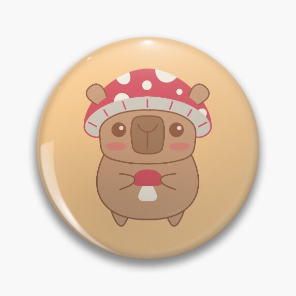 Item preview, Cute Kawaii Capybara Wearing Mushroom Hat Holding Mushroom designed and sold by DrawnByAllu.