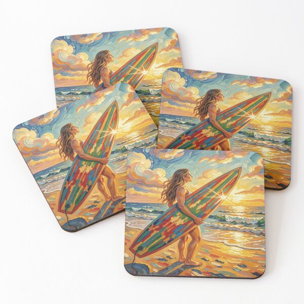Item preview, Vibrant Sunset Surf Art with Colorful Board, Ocean Waves and Tropical Beach Energy designed and sold by FotoworldEdel.