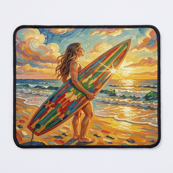 Item preview, Vibrant Sunset Surf Art with Colorful Board, Ocean Waves and Tropical Beach Energy designed and sold by FotoworldEdel.