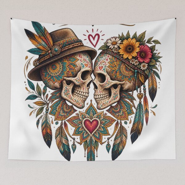 Item preview, Better Together Boho Sugar Skull Couple Love designed and sold by JanRizz.