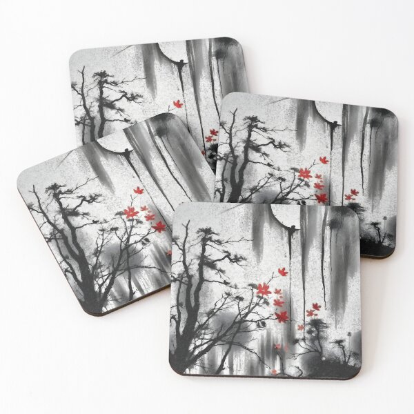 Item preview, Sumi-e Japanese Ink Landscape Crescent Moon Red Maple designed and sold by AlexaFurqan.