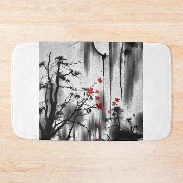 Item preview, Sumi-e Japanese Ink Landscape Crescent Moon Red Maple designed and sold by AlexaFurqan.
