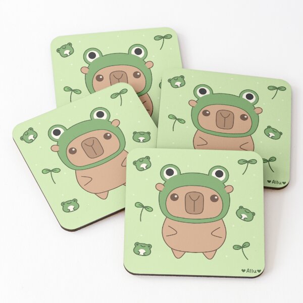 Item preview, Cute Kawaii Capybara Wearing Cottagecore Frog Hat designed and sold by DrawnByAllu.