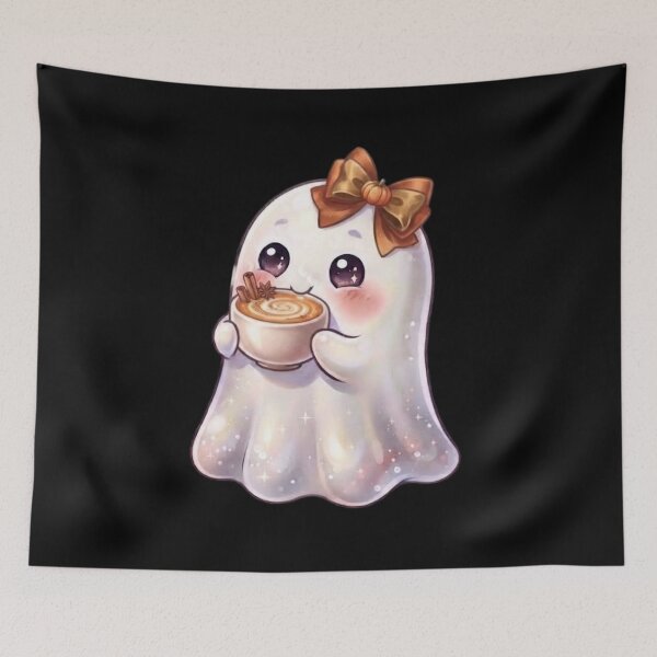 Item preview, Pumpkin Spice Cute Kawaii Ghost Design / Halloween / Cafe / Orange / Ghosts / Foodie / Drinks / T-shirts, mugs, stickers, pillow, socks, blanket poster designed and sold by TeenLake.