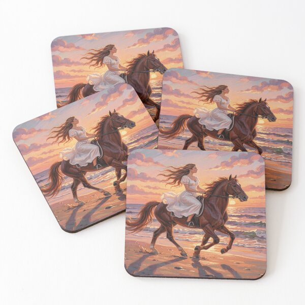Item preview, Riding into the Sunset – Gouache Horse Art full of freedom, motion and warm beach vibes designed and sold by FotoworldEdel.