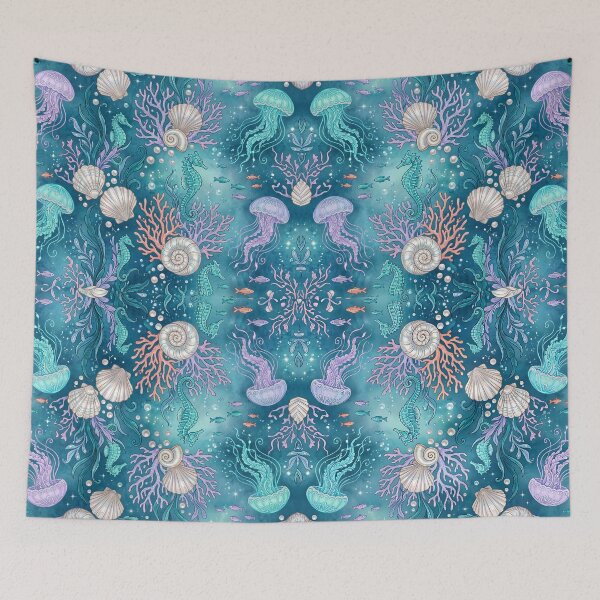 Item preview, Underwater Ocean Pattern, Sea Turtle Jellyfish Coral Seamless Design, Coastal Nautical Pattern, Ocean Life Fabric designed and sold by ArtDesignTp.
