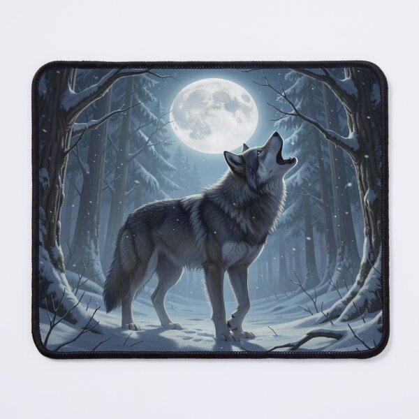 Item preview, Howling Wolf in Winter Forest under Full Moon – Mystical Night Scene Art designed and sold by FotoworldEdel.