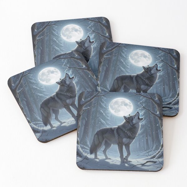 Item preview, Howling Wolf in Winter Forest under Full Moon – Mystical Night Scene Art designed and sold by FotoworldEdel.