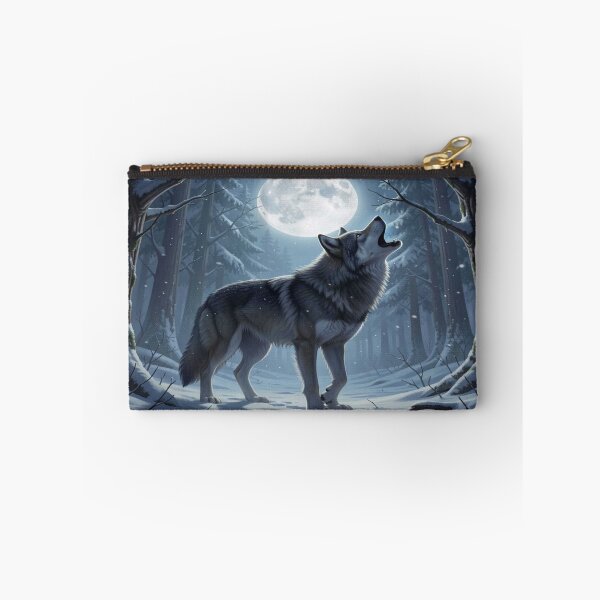 Item preview, Howling Wolf in Winter Forest under Full Moon – Mystical Night Scene Art designed and sold by FotoworldEdel.