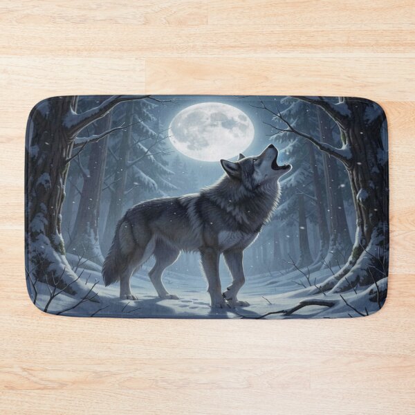Item preview, Howling Wolf in Winter Forest under Full Moon – Mystical Night Scene Art designed and sold by FotoworldEdel.