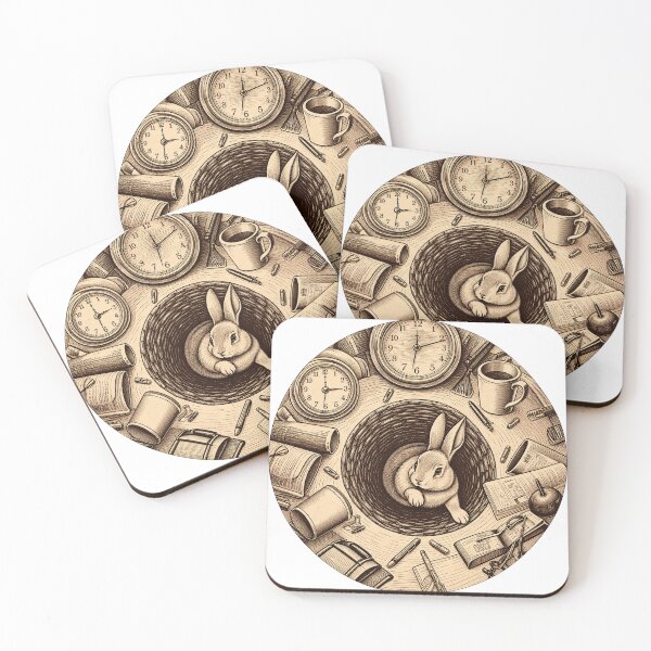 Item preview, Alice in Wonderland White Rabbit Clock Illustration | Vintage Sepia Fantasy Art designed and sold by RobertArt08.