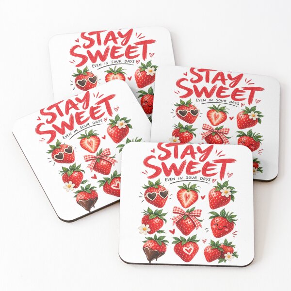Item preview, Cute Strawberry Illustration Set - Stay Sweet Even In Sour Days Hand Lettering Quote designed and sold by Bathu Designs.