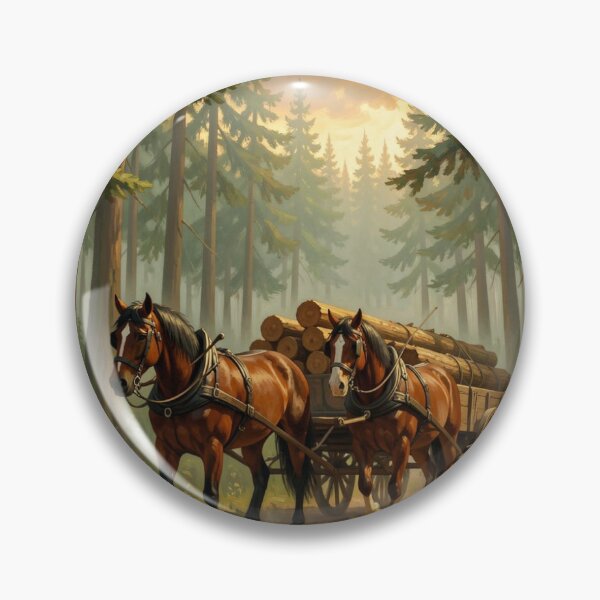 Artikelvorschau, Forest Horse Logging – Kraftvolle Arbeitspferde im Wald, rustic woodland scene entworfen und verkauft von FotoworldEdel.