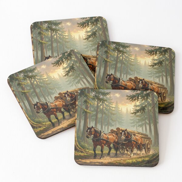 Item preview, Forest Horse Logging – Powerful working horses in the forest, rustic woodland scene designed and sold by FotoworldEdel.