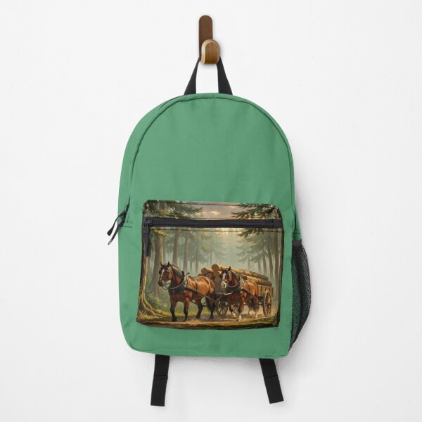 Item preview, Forest Horse Logging – Powerful working horses in the forest, rustic woodland scene designed and sold by FotoworldEdel.