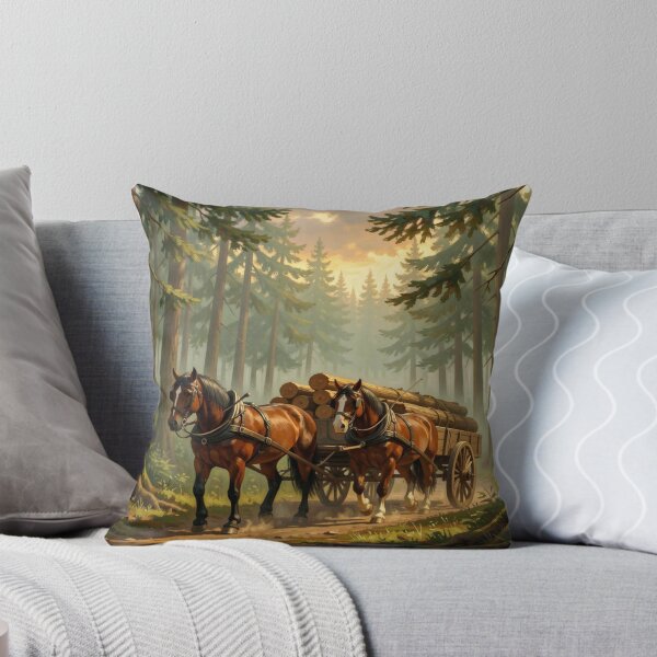 Item preview, Forest Horse Logging – Powerful working horses in the forest, rustic woodland scene designed and sold by FotoworldEdel.