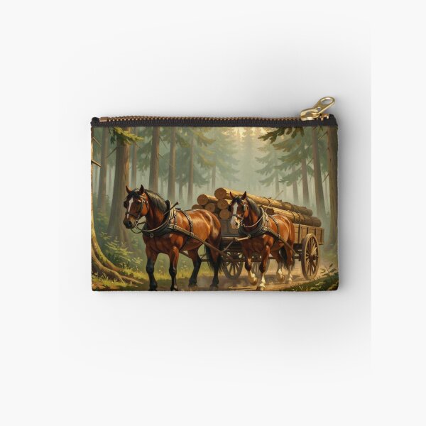 Item preview, Forest Horse Logging – Powerful working horses in the forest, rustic woodland scene designed and sold by FotoworldEdel.