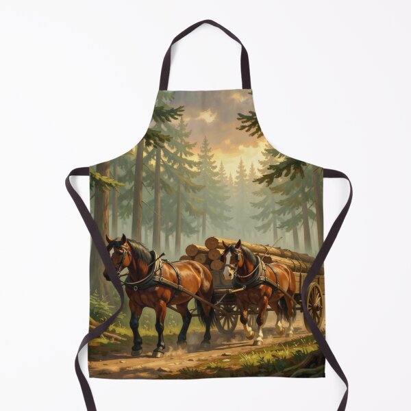 Item preview, Forest Horse Logging – Powerful working horses in the forest, rustic woodland scene designed and sold by FotoworldEdel.