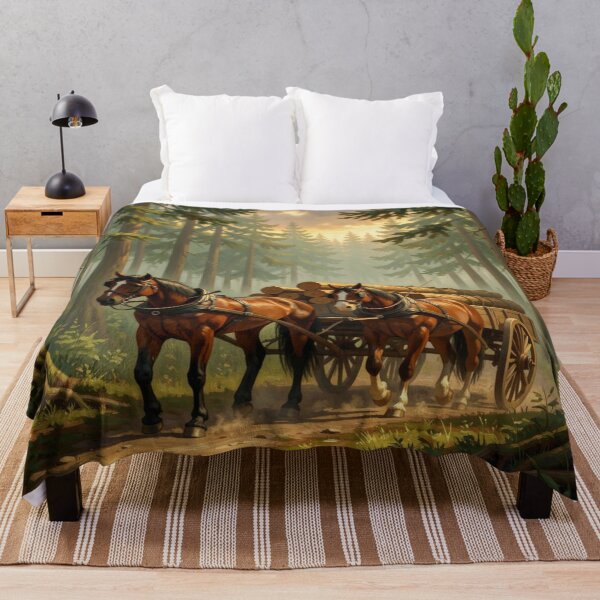 Item preview, Forest Horse Logging – Powerful working horses in the forest, rustic woodland scene designed and sold by FotoworldEdel.