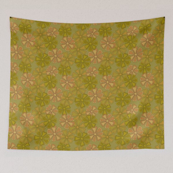 Item preview, Mod flowers on sage green designed and sold by MarySchwindt.