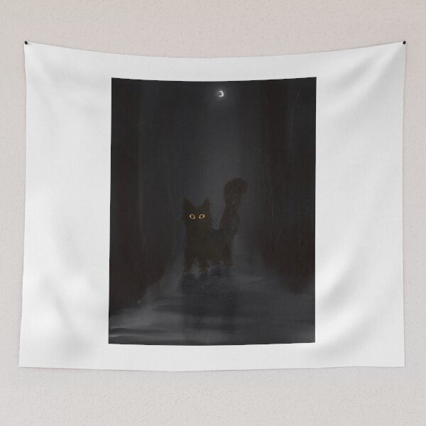 Item preview, Shadowy Black Cat Glowing Yellow Eyes Moonlit Forest designed and sold by AlexaFurqan.
