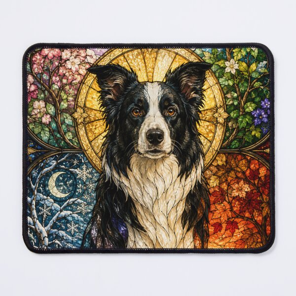 Item preview, The Border Collie of the Four Seasons – Lively Spirit in Stained Glass designed and sold by Pixel Sakura Gallery.