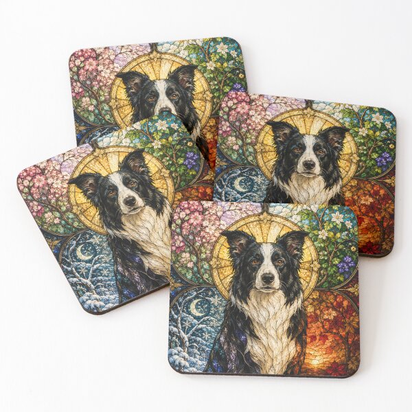 Item preview, The Border Collie of the Four Seasons – Lively Spirit in Stained Glass designed and sold by Pixel Sakura Gallery.