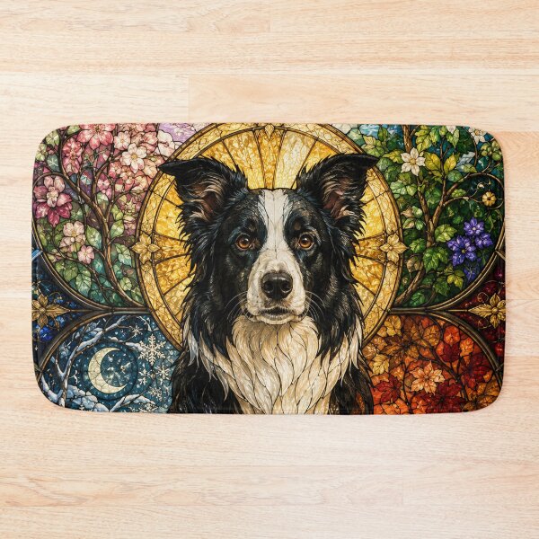 Item preview, The Border Collie of the Four Seasons – Lively Spirit in Stained Glass designed and sold by Pixel Sakura Gallery.