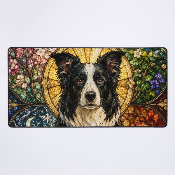 Item preview, The Border Collie of the Four Seasons – Lively Spirit in Stained Glass designed and sold by Pixel Sakura Gallery.