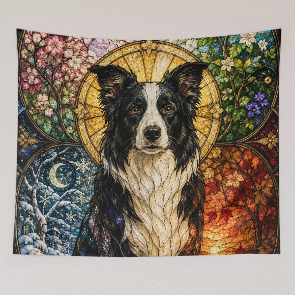Item preview, The Border Collie of the Four Seasons – Lively Spirit in Stained Glass designed and sold by Pixel Sakura Gallery.