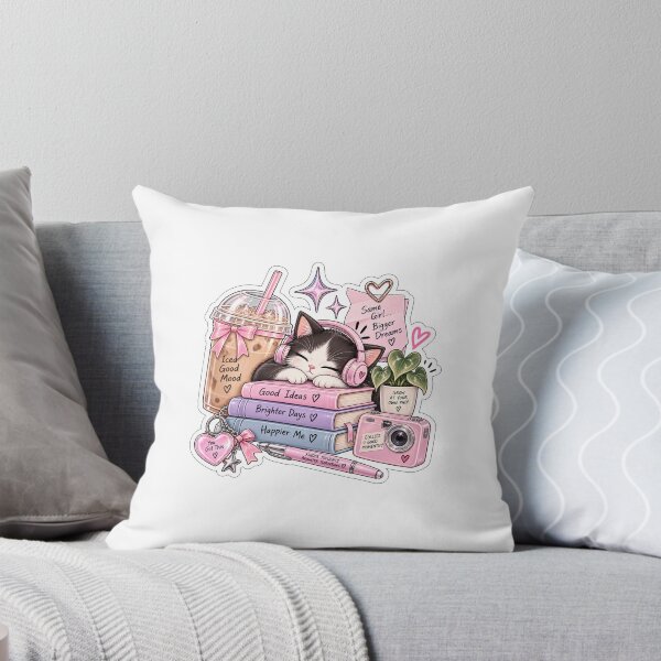 Item preview, Cozy Cat Aesthetic Sticker – Good Vibes Book Lover designed and sold by Dikons.