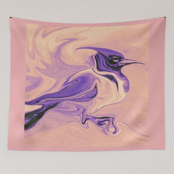 Item preview,  Surreal liquid marble background with stylized purple flying phoenix or kingfisher silhouette  designed and sold by Lukyanovart.