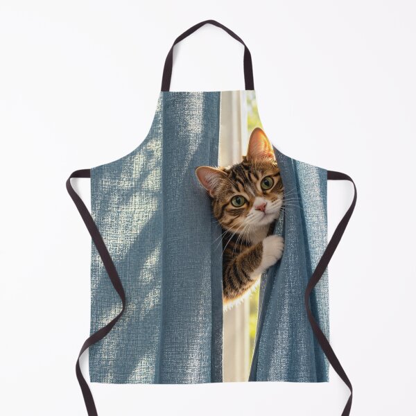 Item preview, Curious Cat Peeking Through Blue Curtains designed and sold by Kimberly Palmer.