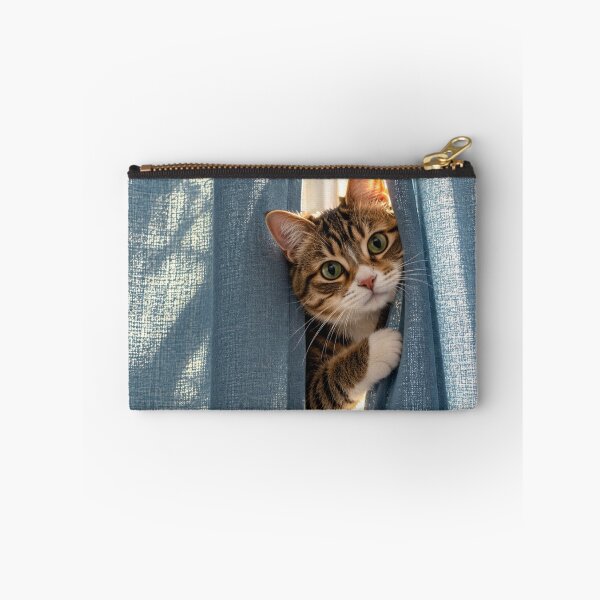 Item preview, Curious Cat Peeking Through Blue Curtains designed and sold by Kimberly Palmer.