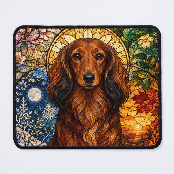 Item preview, The Four Seasons Dachshund – Little Courage in Stained Glass designed and sold by Pixel Otaku Gallery.
