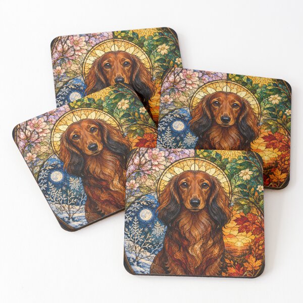 Item preview, The Four Seasons Dachshund – Little Courage in Stained Glass designed and sold by Pixel Otaku Gallery.
