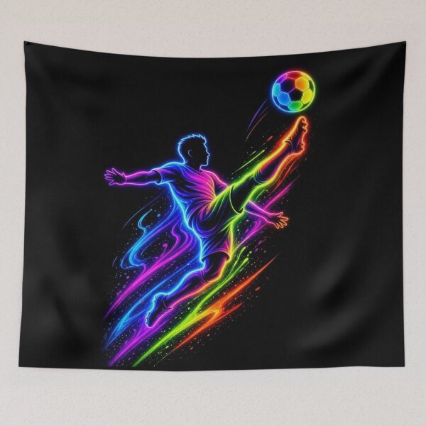 Item preview, Neon Soccer Striker Rainbow Football Action designed and sold by ExploreAura Studio.
