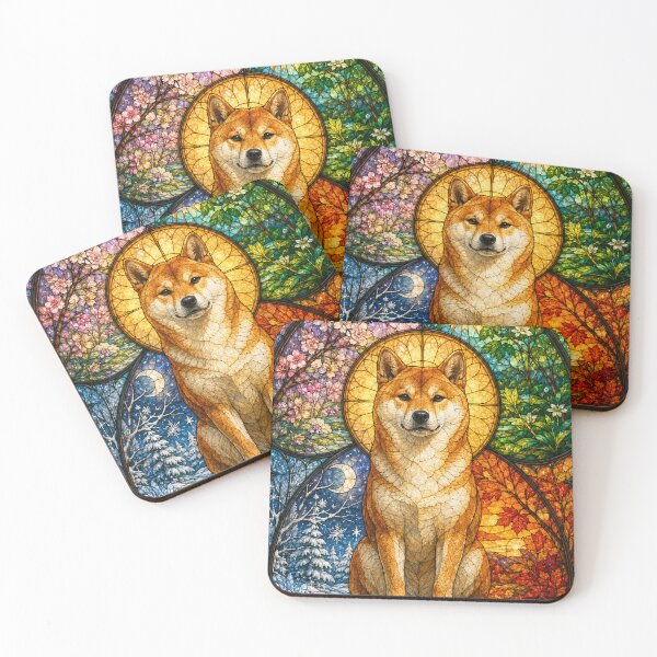 Item preview, The Shiba Inu of the Four Seasons – Japanese Guardian in Stained Glass designed and sold by Pixel Otaku Gallery.