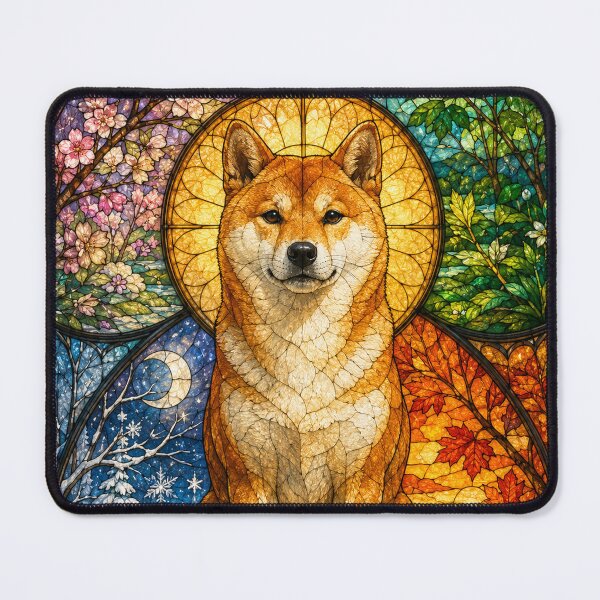 Item preview, The Shiba Inu of the Four Seasons – Japanese Guardian in Stained Glass designed and sold by Pixel Otaku Gallery.